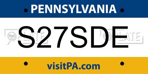 S27SDE Pennsylvania License Plate