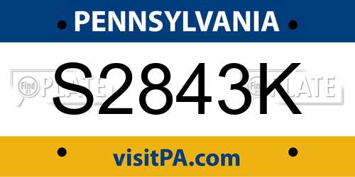 S2843K Pennsylvania License Plate