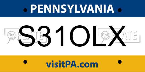 S31OLX Pennsylvania License Plate