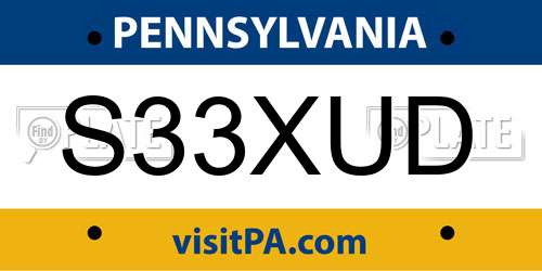 S33XUD Pennsylvania License Plate