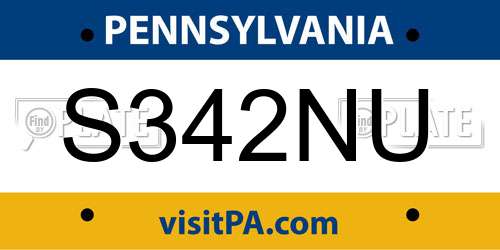 S342NU Pennsylvania License Plate