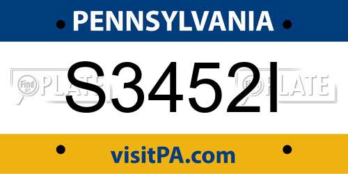 S3452I Pennsylvania License Plate