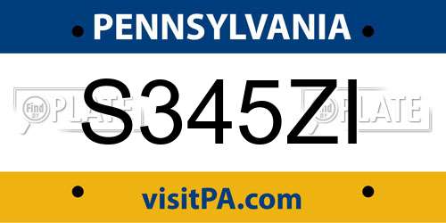 S345ZI Pennsylvania License Plate