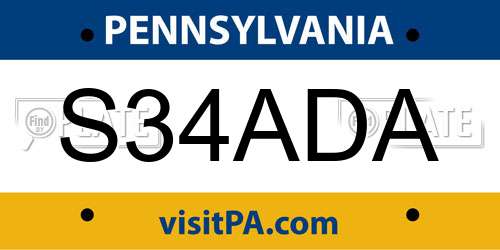 S34ADA Pennsylvania License Plate