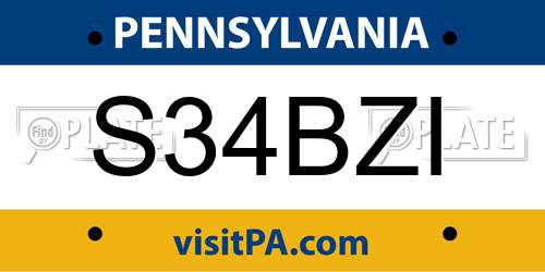 S34BZI Pennsylvania License Plate