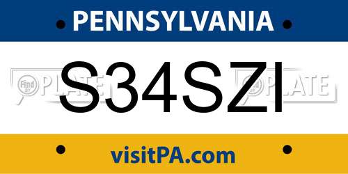 S34SZI Pennsylvania License Plate