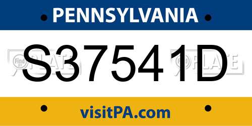 S37541D Pennsylvania License Plate