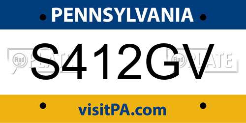 S412GV Pennsylvania License Plate