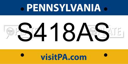 S418AS Pennsylvania License Plate