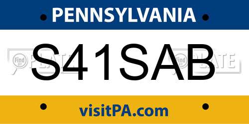 S41SAB Pennsylvania License Plate