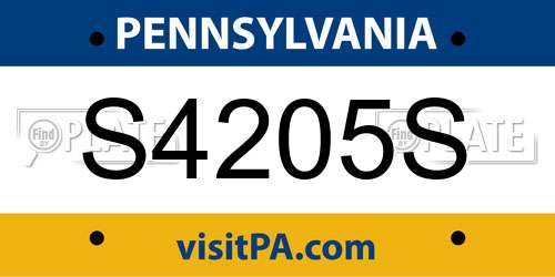 S4205S Pennsylvania License Plate