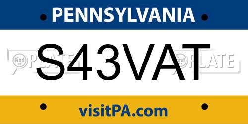 S43VAT Pennsylvania License Plate