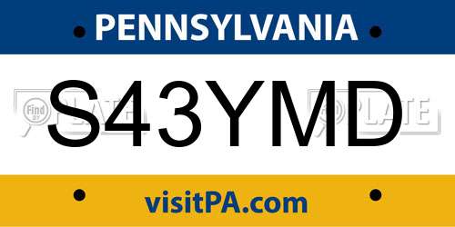 S43YMD Pennsylvania License Plate
