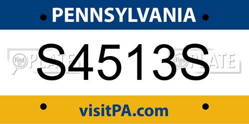 S4513S Pennsylvania License Plate