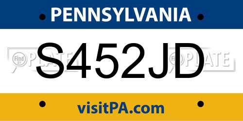 S452JD Pennsylvania License Plate