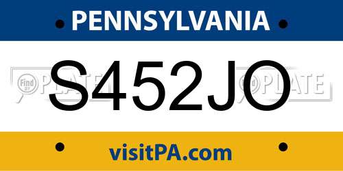 S452JO Pennsylvania License Plate