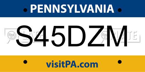 S45DZM Pennsylvania License Plate