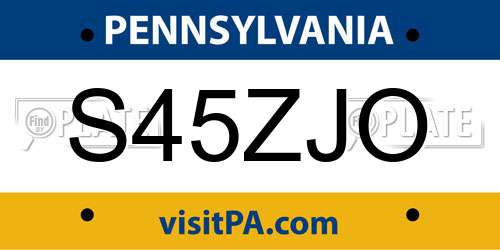 S45ZJO Pennsylvania License Plate