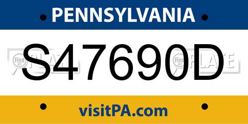 S47690D Pennsylvania License Plate