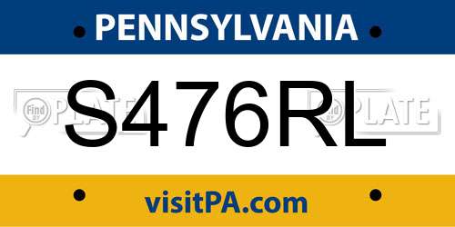S476RL Pennsylvania License Plate