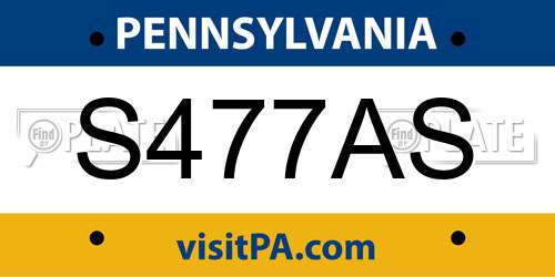 S477AS Pennsylvania License Plate