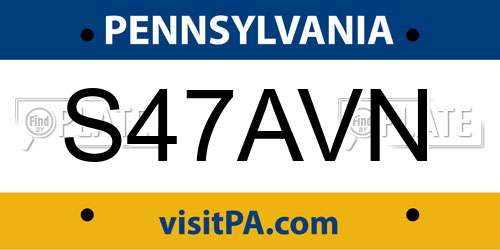 S47AVN Pennsylvania License Plate