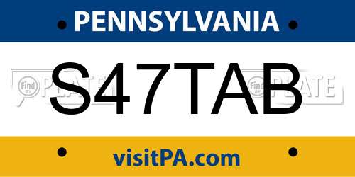 S47TAB Pennsylvania License Plate