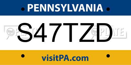 S47TZD Pennsylvania License Plate
