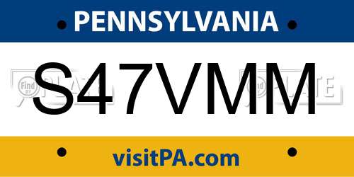 S47VMM Pennsylvania License Plate