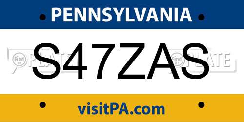 S47ZAS Pennsylvania License Plate