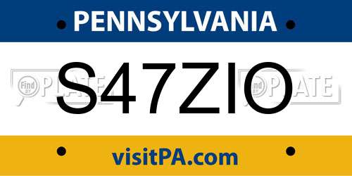 S47ZIO Pennsylvania License Plate
