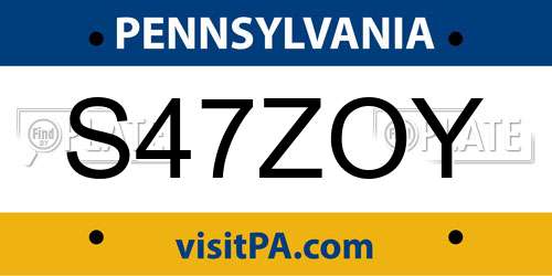 S47ZOY Pennsylvania License Plate