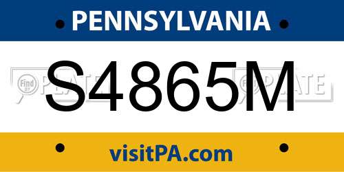 S4865M Pennsylvania License Plate