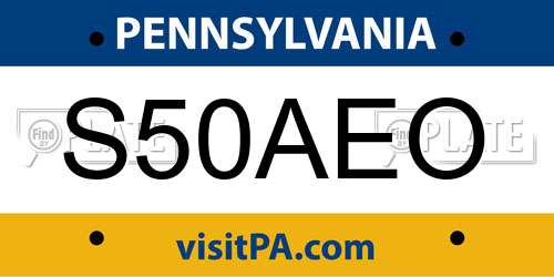 S50AEO Pennsylvania License Plate