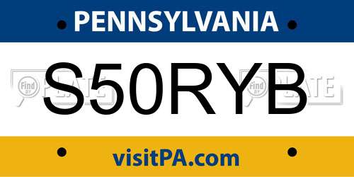S50RYB Pennsylvania License Plate
