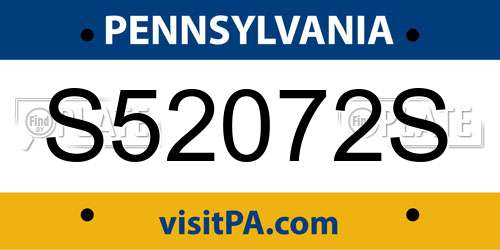 S52072S Pennsylvania License Plate
