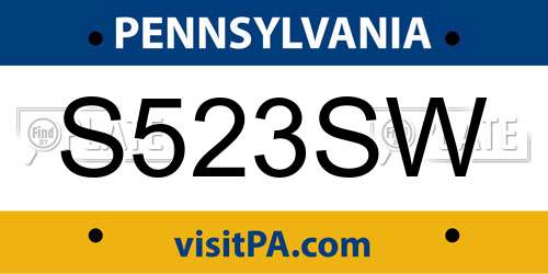 S523SW Pennsylvania License Plate
