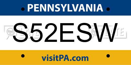 S52ESW Pennsylvania License Plate