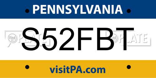 S52FBT Pennsylvania License Plate