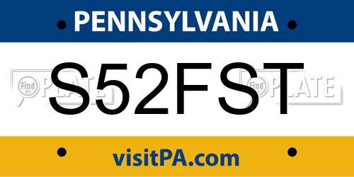 S52FST Pennsylvania License Plate