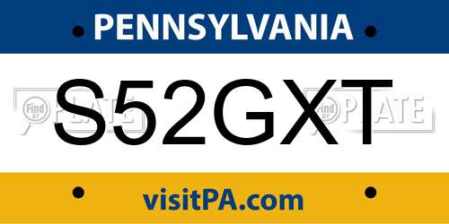 S52GXT Pennsylvania License Plate