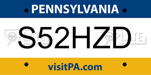 S52HZD Pennsylvania License Plate