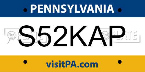 S52KAP Pennsylvania License Plate