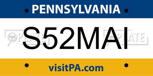 S52MAI Pennsylvania License Plate