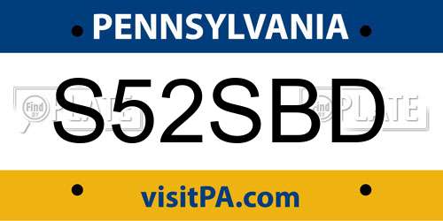S52SBD Pennsylvania License Plate
