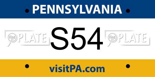 S54 Pennsylvania License Plate