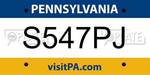 S547PJ Pennsylvania License Plate