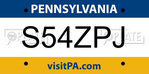 S54ZPJ Pennsylvania License Plate
