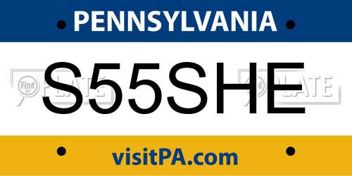 S55SHE Pennsylvania License Plate