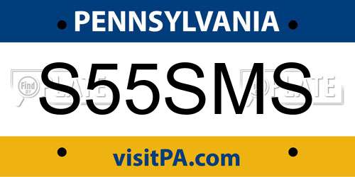 S55SMS Pennsylvania License Plate